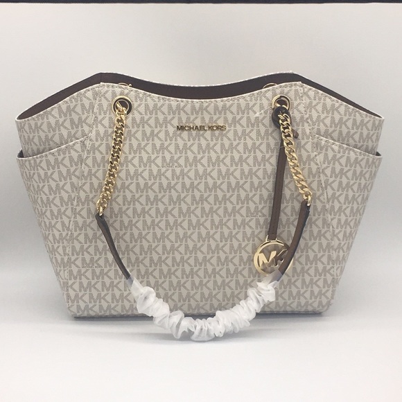 MICHAEL KORS LG CHAIN SHOULDER TOTE VANILLA - Picture 4 of 16